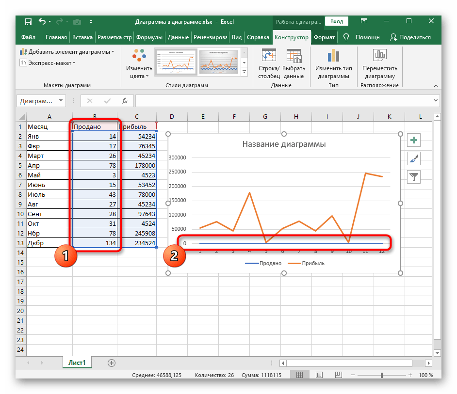 Как сделать 2 графика на одной диаграмме excel