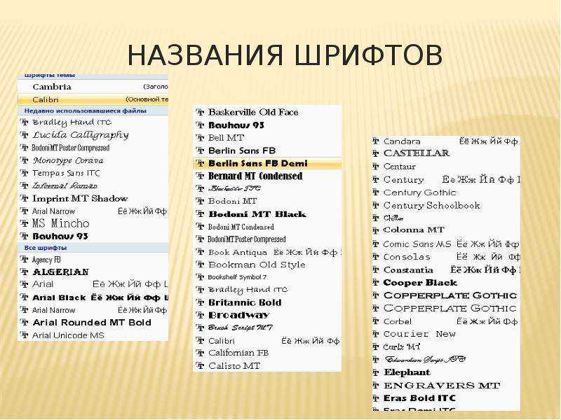 Текст нужного шрифта. Типы шрифтов в Ворде. Название шрифтов. Название красивых шрифтов. Образцы шрифтов с названиями.