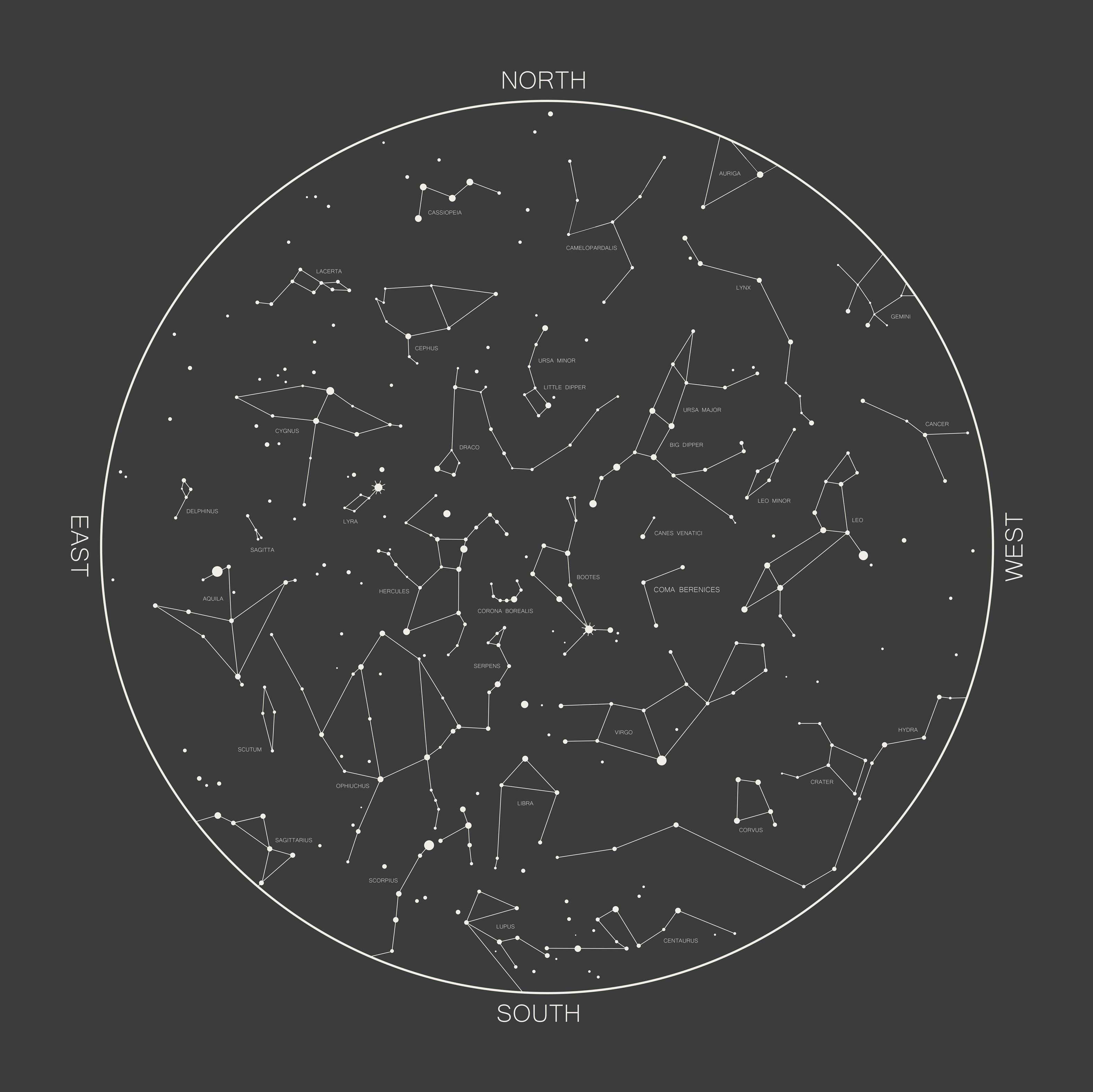 Карта звездного неба с названиями созвездий онлайн